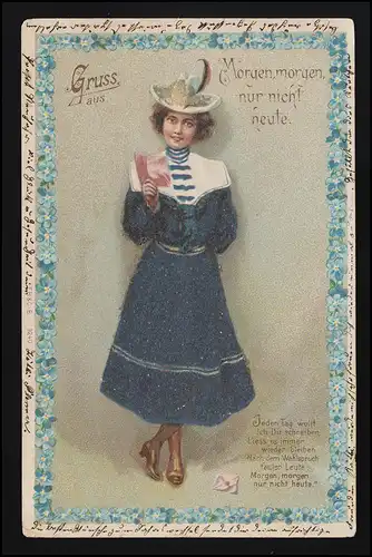 AK E.B. & C.I.B. 9240 Dame Matrosenkleid "Morgen morgen nur nicht heute" um 1900
