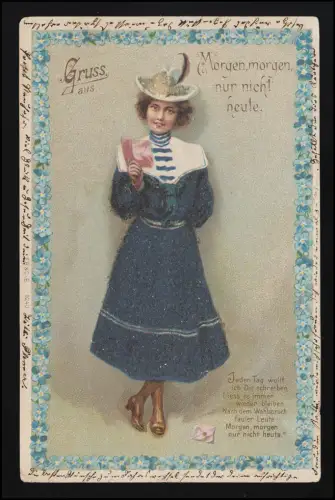 AK E.B. & C.I.B. 9240 Dame Matrosenkleid "Morgen morgen nur nicht heute" um 1900