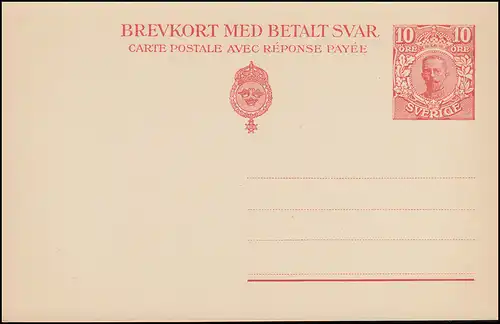 Suède Carte postale P 38II Brevkort Roi Gustav sans date d'impression, ** frais de port