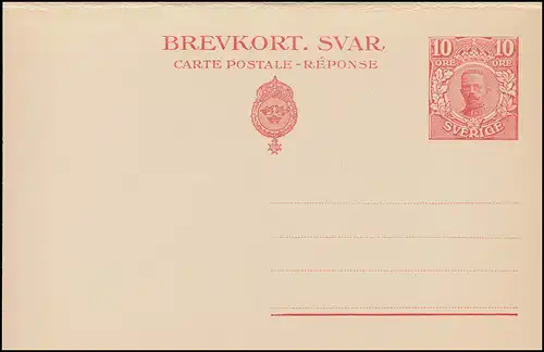 Suède Carte postale P 38II Brevkort Roi Gustav sans date d'impression, ** frais de port
