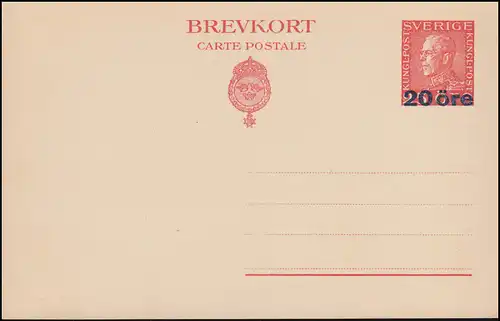 Suède Carte postale P 47I Brevkort Roi Gustav 10 sur 25 Öre, ** frais de port