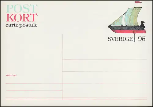 Suède Carte postale P 100 voilier 95 Öre 1977, ** frais de port