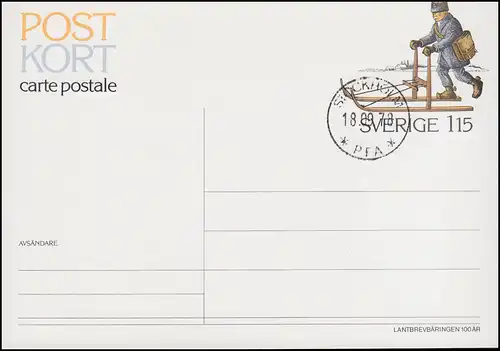 Suède Carte postale P 102 Porte-lettres sur chariot de trottoir, cacheté