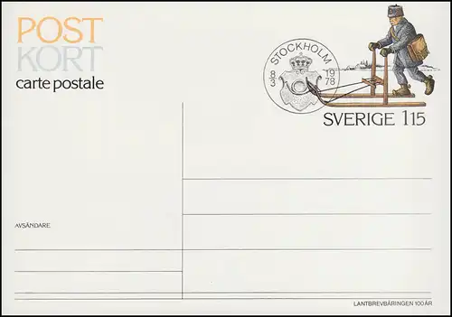 Suède Carte postale P 102 Porte-lettres sur Tretwelzen, FDC Stockholm 8.3.78