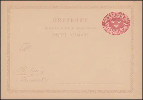 Suède Carte postale P 5 Brefkort 10/10 Öre, ** frais de port