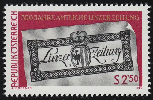 1657 350 ans Linzerzeitung officiel, couverture 1816, 2.50 S, frais de port **