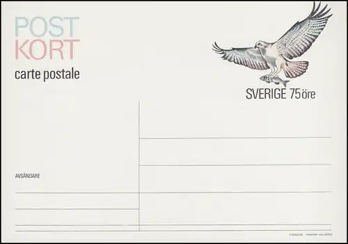 Suède Carte postale P 96 Adler de poisson 75 Öre 1975, ** frais de port