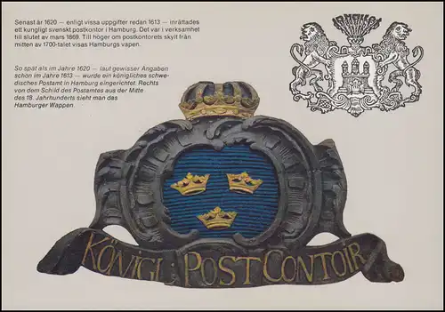 Suède Carte postale P 95 Postkontor à Hambourg, cacheté