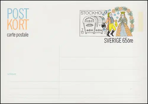 Schweden Postkarte P 92 Tachtenzeichnung 65 Öre, FDC Stockholm 7.10,1972