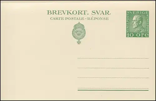 Suède Carte postale P 43 Brevkort König Gustav 10/10 Öre, ** frais de port