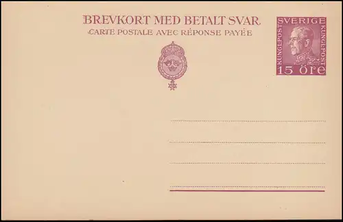 Schweden Postkarte P 44 Brevkort König Gustav 15/15 Öre, ** postfrisch