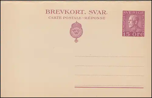 Schweden Postkarte P 44 Brevkort König Gustav 15/15 Öre, ** postfrisch