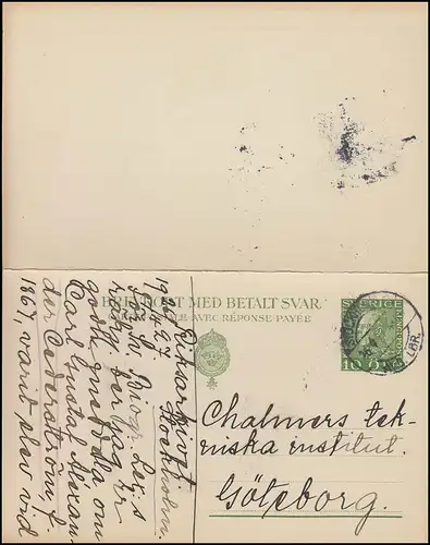 Postkarte P 43 Brevkort König Gustav 10/10 Öre, STOCKHOLM 26.4.1927