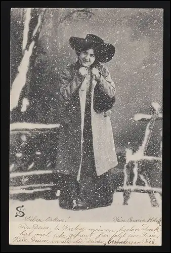 Photo AK Série "Dans la neige" Madame Manteau Hut, ZÜRICH / KRADOLF 21.5.07