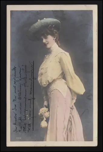 AK 4042 Dame Hut Gründerzeit Gigot Bluse Rosen SCHAFFHAUSEN/ FEUERTHALEN 17.9.04