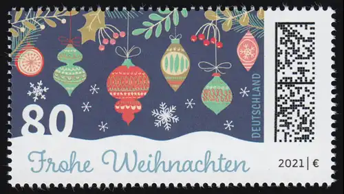 3640 Frohe Weihnachten 2021 Weihnachtskugeln, nassklebend, ** postfrisch