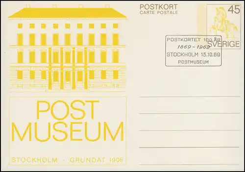 Suède Carte postale P 89 Postmuseum Pokrieder, FDC Stockholm 13.10.1969