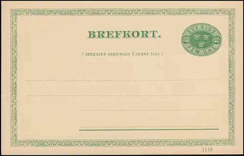 Schweden Postkarte P 24 Brefkort 5 Öre grün Druckdatum 1110, ** postfrisch