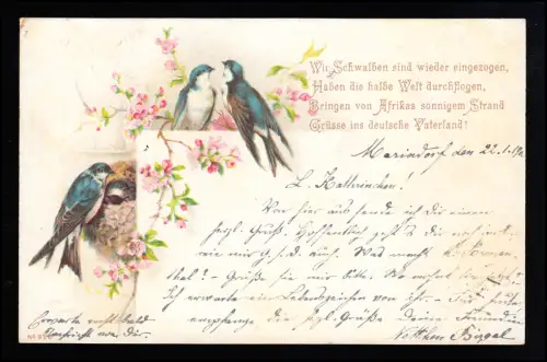 AK Série 103 Fleur de cloche Farn Schwalbe Vers, Bahnpost LÖHNE/ HALLE 27.8.204