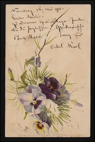 Blumen AK Stiefmütterchen in Lila Tönen, NUERNBERG/ KLOSTERNEUBURG 26./27.5.1901