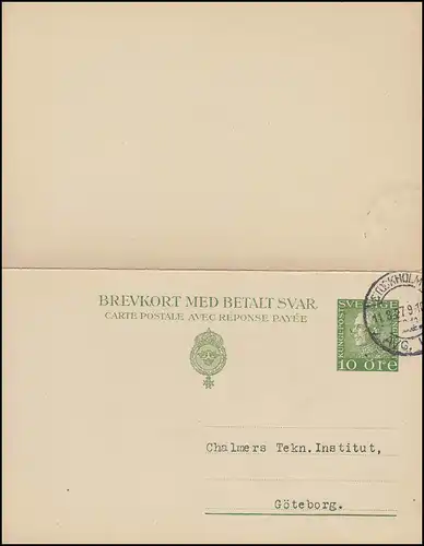 Carte postale P 43 Brevkort Roi Gustav 10/10 Öre, STOCKHOLM 11.8.1927