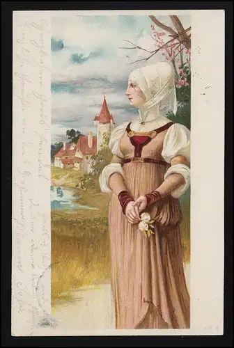 AK Minne Burgfrau Gewand, Mittelalter, Burg am See, MUENCHEN/ ROSENHEIM 15.10.01