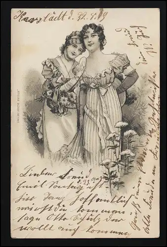 AK "La Fortune Stille" No 1447, 2 jeunes femmes font confiance dans le jardin, KARSTEDT 22.8.03