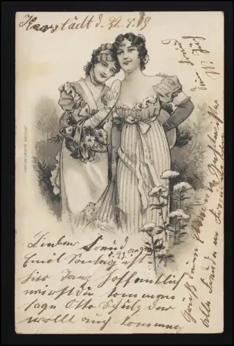 AK "La Fortune Stille" No 1447, 2 jeunes femmes font confiance dans le jardin, KARSTEDT 22.8.03