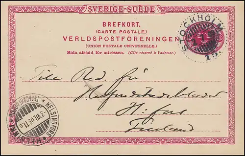 Carte postale P 20 SVERIGE-SUEDE 10 Öre, STOCKHOLM 2.7.1903 vers HELSINKI 3.7.03