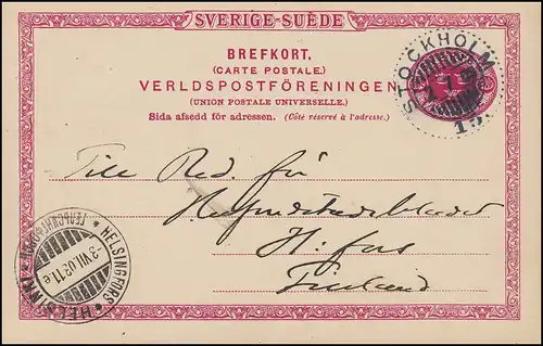 Postkarte P 20 SVERIGE-SUEDE 10 Öre, STOCKHOLM 2.7.1903 nach HELSINKI 3.7.03