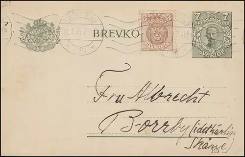 Carte postale P 33 BREVKORT 7 Öre Date d'impression 119 avec mention, VÄSTERAS 11.7.1919