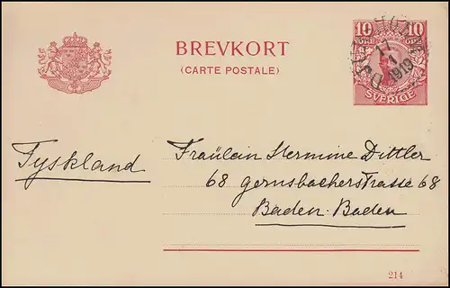 Carte postale P 34 BREVKORT Roi Gustav Date d'impression 214, STOCKHOLM 17.1.1919