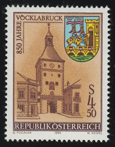 1777 850 ans Vökklabruck, Tour de la ville inférieure, Armoiries de ville, 4.50 S Postfreich **