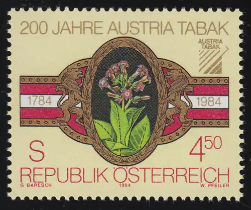 1769 200 Jahre Austria Tabak, Zigarrenschleife mit Tabakpflanze, 4.50 S **
