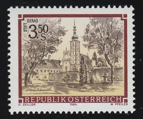 1768 Marque libre: Stylos & Klösters Österreichs, Stift Geras 3.50 S Postfreich **