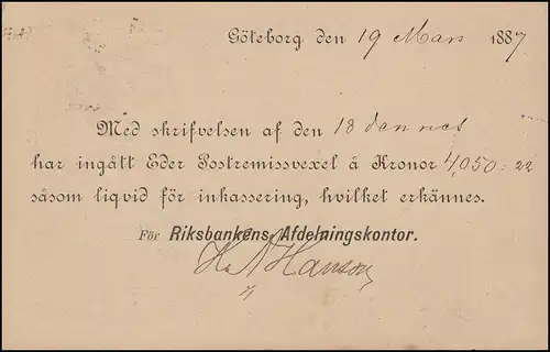 Dienstpostkarte DP 6II Tjänstebrevkort 5 Öre ohne Druckdatum GÖTEBORG 19.3.1887