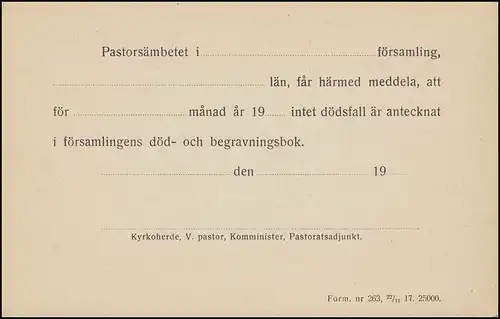 Carte postale de service DP 8 Tjänstebrevkort 5 Öre Date d'impression 1017 - avec formulaire, **
