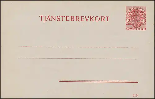 Carte postale DP 10 Tjänstebrevkort 10 Öre - avec formulaire d'agrément, **