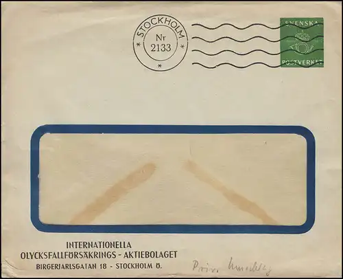Schweden Umschlag SVENSKA POSTVERKET Posthorn und Krone STOCKHOLM Nr. 2133