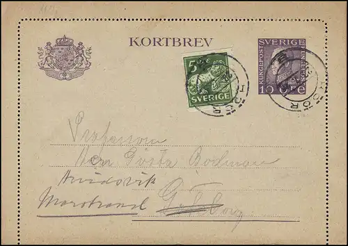Lettre de carte K 26IW KORTBREV 10 Öre avec supplément fr., HÖÖSER 23.7.1926, carte avec bord