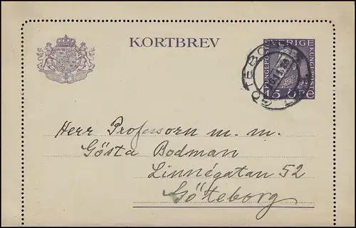 Cartes de crédit K 23 KORTBREV 15 Öre, GÖTEBORG 16.11.1923, carte avec bord