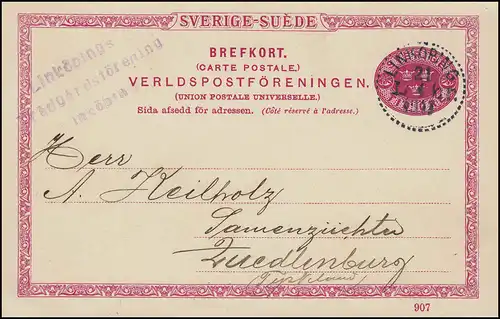 Carte postale P 25 SVERIGE-SUEDE 10 Öre avec DV 907, LINKÖPING 21.4.1911