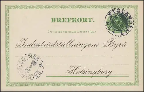 Postkarte P 19 BREFKORT 5 Öre, STOCKHOLM 23.4.1903 n. HELSINGBORG 24.4.1903