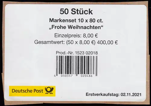 FB 112 Frohe Weihnachten 2021 Weihnachtskugeln, Folienblatt-BANDEROLE