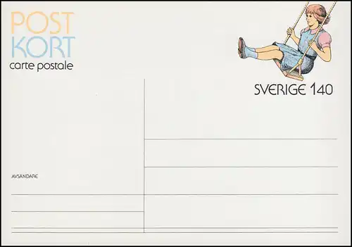 Schweden Postkarte P 104 Mädchen auf Schaukel 1980, ** postfrisch
