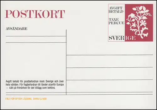 Schweden Postkarte P 105 Scherenschnitt 1981, ** postfrisch