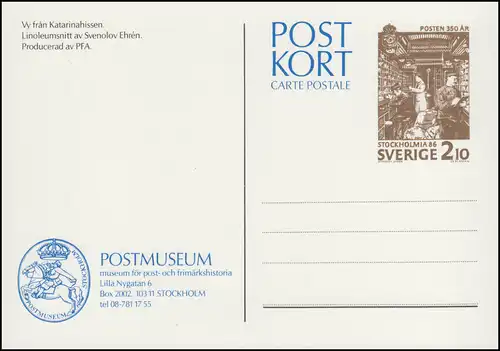 Suède Carte postale P 107 350 ans Post 2,10 Krona 1986, ** frais de port