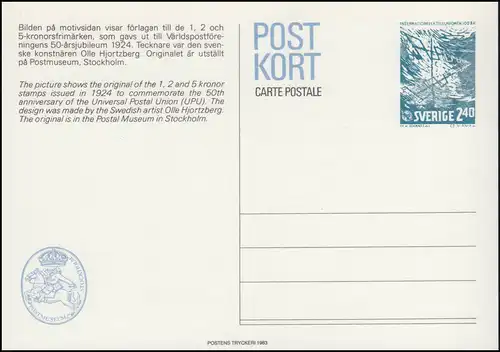 Suède Carte postale P 106 UIT Union internationale des télécommunications, ** frais de port