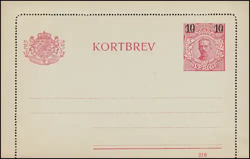 Schweden Kartenbrief K 16II König Gustav 10 auf 12 Öre Druckdatum 219, **