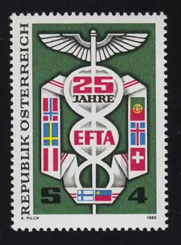 1813 25 Jahre europäische Freihandelszone, Merkurstab Flaggen EFTA Staaten 4 S**